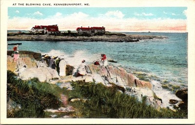 Tichnor Postcard At The Blowing Cave Kennebunkport ME Colorized Scenic Unused