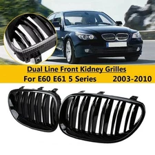Front Kidney Gloss Black Grille Dual Slats Grill For 2003-2010 BMW E60 E61 M5
