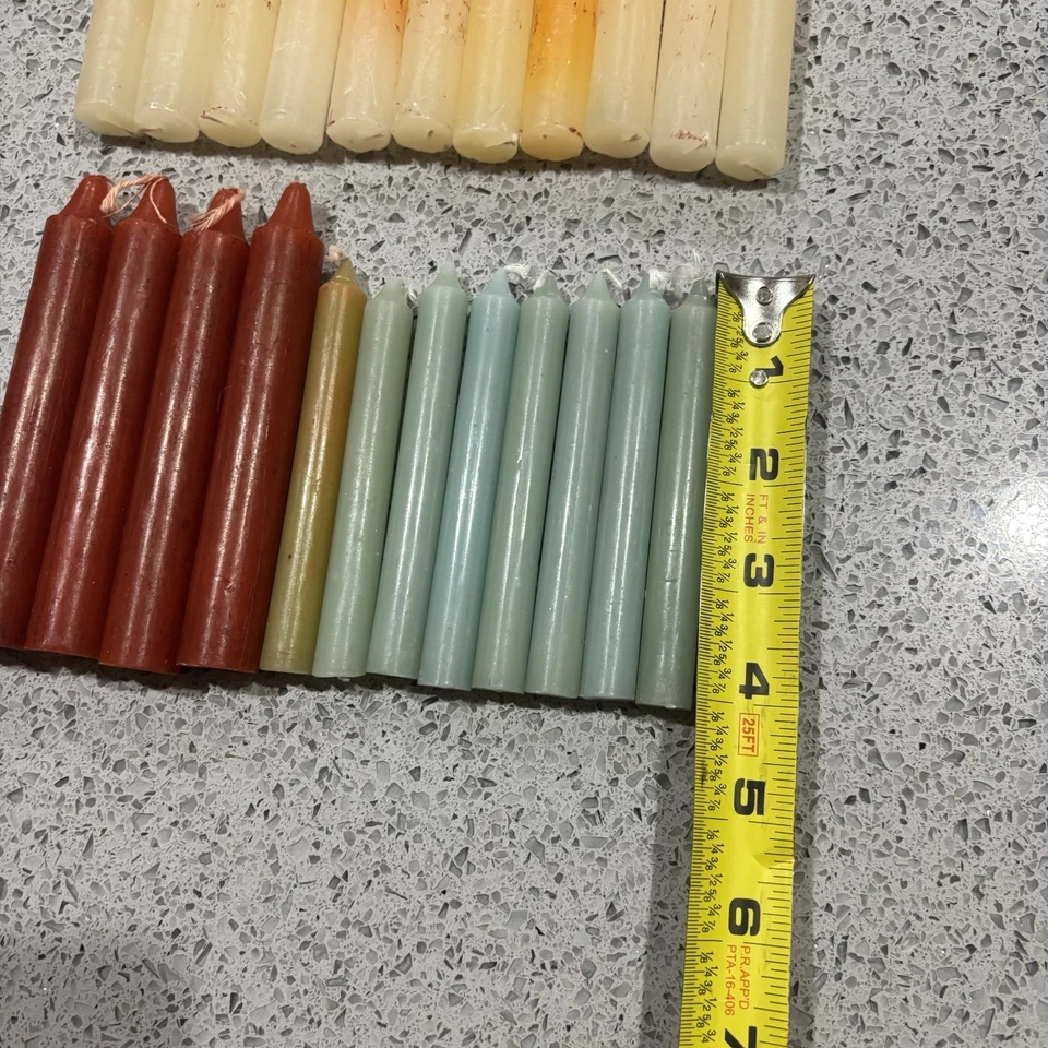 Lot 23 Vintage Taper Dinner Candles Unused 4” 5” 6” Red Blue White Orange Wax - Image 2 of 4