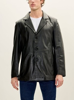 Leather Blazer Jacket Men's Coat Lambskin Soft Men Two Real Button 100% Black 72