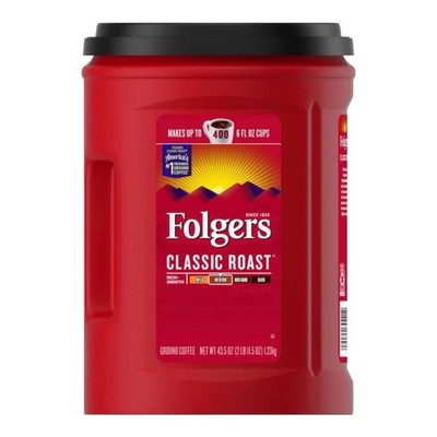 Folgers Classic Roast Ground Coffee Medium Roast 43.5 oz 100% Pure Coffee