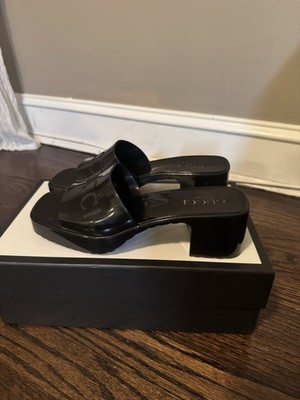 GUCCI Black Logo Mule Heels Square Toe Slip-On Solid Womens US 7.5