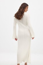 NA-KD Knitted Round Neck Frill Maxi Dress in Offwhite Size Small | BNWT
