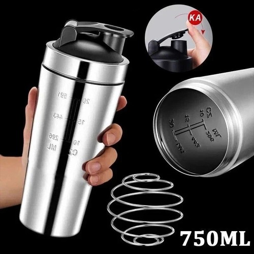 Protein Shaker Bottle Leak-Proof Metal Shaker Cup Stainless Steel Protein Mixer - Picture 1 of 10
