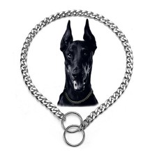 Dog Chain Collars for Large Dogs,Adjustable Flat Silver Metal Dog Collar,Heav...
