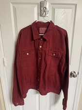 Vintage Guess Red Denim Button Up Collared Jacket Made in USA Size Large