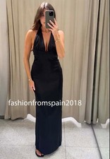 ZARA NEW WOMAN LONG SATIN EFFECT LONG HALTER DRESS BLACK XS-XXL 2778/332/800