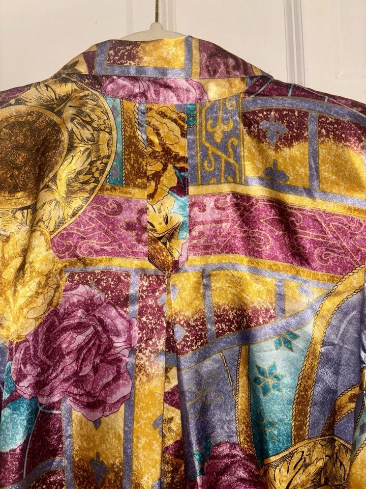 Blusa Christie & Jill vintage para mujer talla L satinada floral geométrica carrera Foto 4 de 4