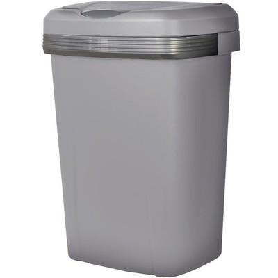 Trash Can, 12.1 Gallon Plastic Touch Top Garbage Bin with Push Button Lid, Gray