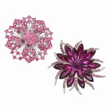 Rhinestone Flower Brooch Pins Set, Sunflower Brooch, Rose Red/Purple