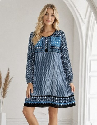 Max Studio Womens Blue Floral Shift Dress Size Small Summer Boho Chic