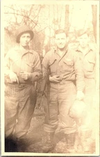 WWII Soldiers RPPC M3 Grease Gun Combat Infantry Badge US Army 1940s