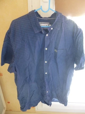 Chemise Bleu à carreaux Lacoste FR 46 L Manches Courtes - Photo 1/4
