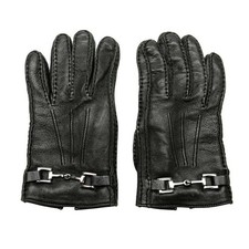GUCCI Gloves Horsebit Leather Black Authentic