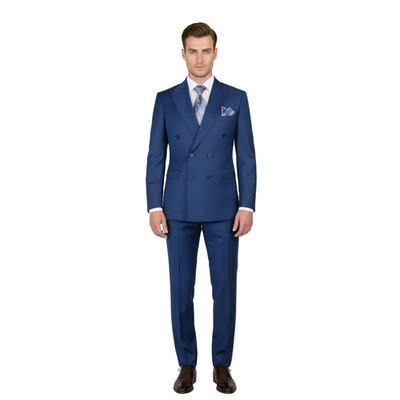 Men Suit BERLUSCONI Turkey 100% Italian Wool 180's Double Breasted #Ber22 Blue