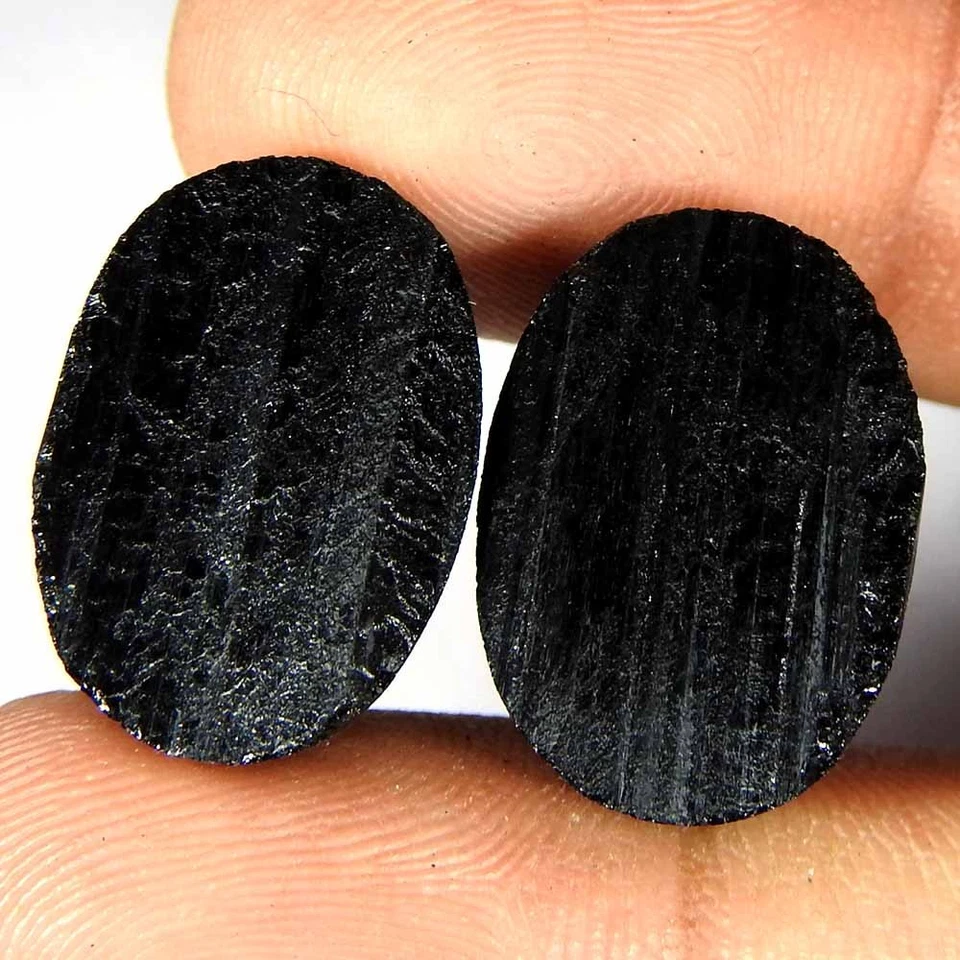36.35Cts100%Natural Black Tourmaline Druzy Oval Pair Cabochon Gemstones - Image 2 of 3