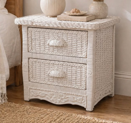 Vintage Pier 1 Jamaica Collection White Wicker Rattan Nightstand / Bedside Table