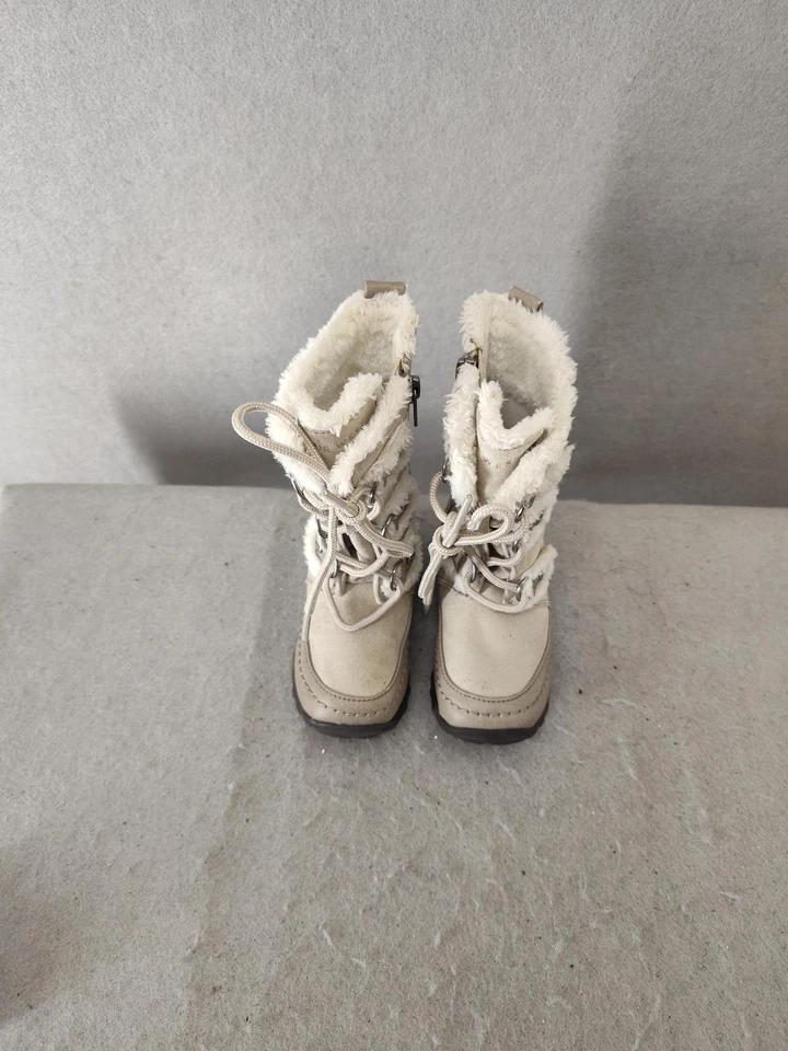 Nine West Botas Niñas 7 Beige Imitación Piel Forrada Invierno Con Cordones Cremallera Zapatos para Nieve Foto 3 de 4