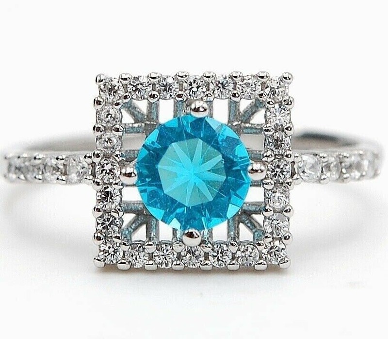 2CT Heat Treated Blue Topaz 925 Solid Sterling Silver Ring Sz 7 U4-7