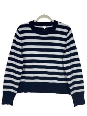 Kule Cashmere Stripe Sweater Navy White Breton Crewneck Boxy L
