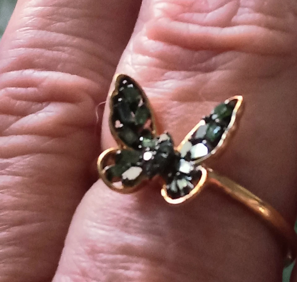Sterling/YG Green diamond butterfly ring Sz. 10 - Image 4 of 4