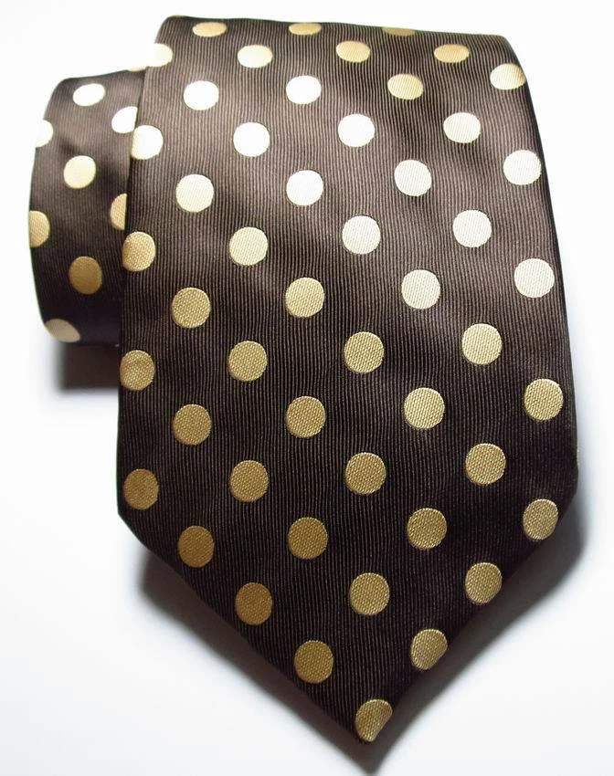 Nueva Corbata Clásica Lunares Café Beige JACQUARD TEJIDA 100% Seda Para Hombre Foto 2 de 2