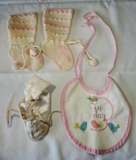 Vintage Hand Crochet Baby Shoes Booties Doll Slippers PLUS Bonus Bootie and Bib