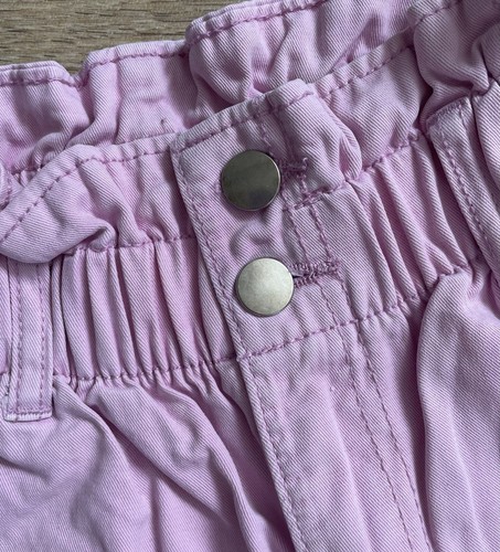 Preciosos Pantalones Cortos de Denim Rosa Claro Bolso de Papel Elástico Cintura Alta Talla 6 H&M - Imagen 4 de 10
