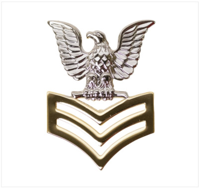 GENUINE U.S. NAVY CAP DEVICE: E6 GOOD CONDUCT - SILVER EAGLE WITH GOLD CHEVRONS