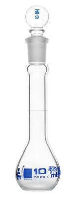 Eisco Labs 10ml Volumetric Flask, Class A - Blue Graduation, Glass Stopper