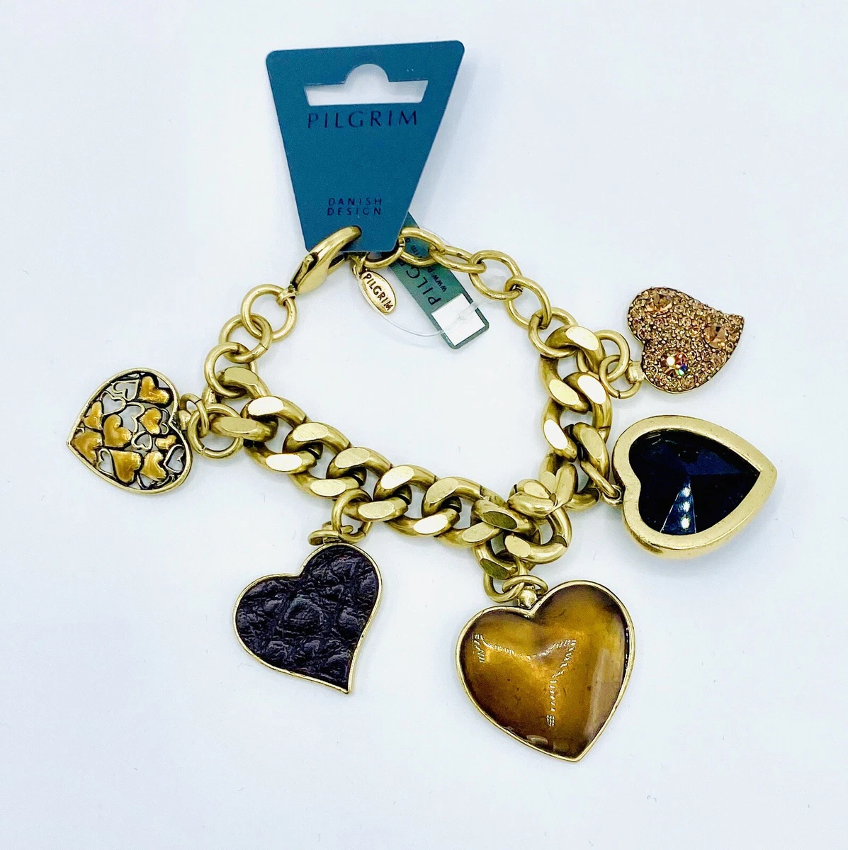 Valentine Hearts Genuine Swarovski Charm Bracelet 14 Carat Gold Plate PRICE  $18