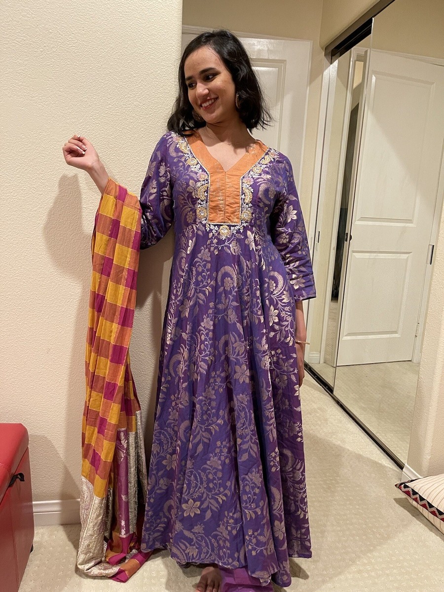 orange and purple pakistani dresses Purple / Green & Orange Pakistani Women Party Wear Dress