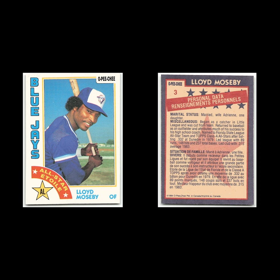 Lloyd Moseby #3 1984 O-Pee-Chee Toronto Blue Jays Baseball Card MLB NM - Image 3 of 3