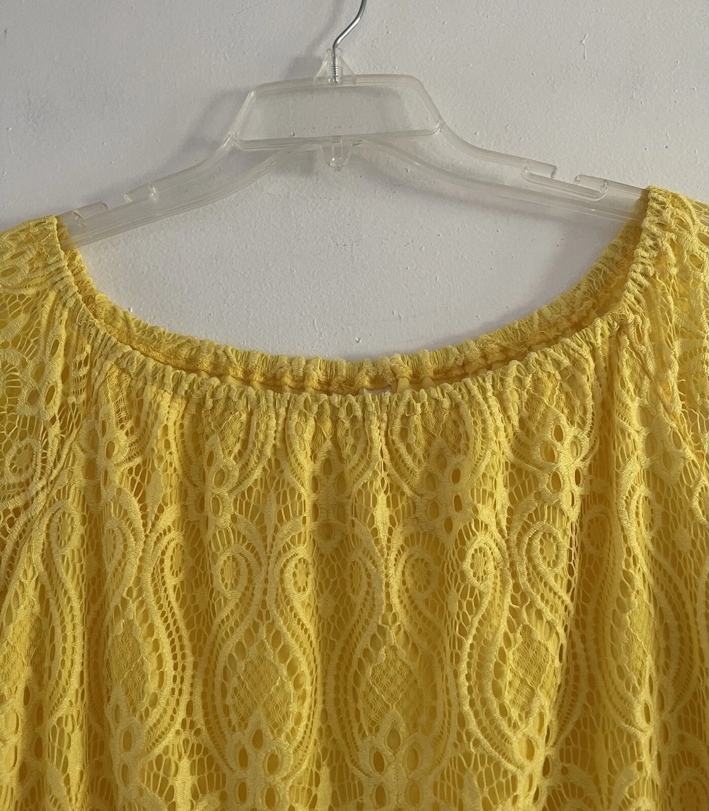 VETEMENTS Abito donna Tacera giallo maniche a campana elasticizzato pizzo overlay foderato taglia media