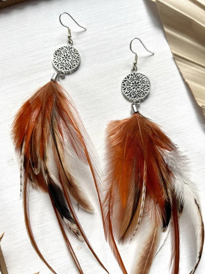 Pendientes de plumas Western Boho, pendientes de festival de verano, pendientes hippies Foto 3 de 4