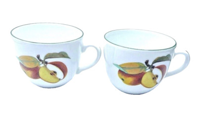 Evesham Vale Green Rimmed Set Of 2 Teacups Royal Worcester England 1986