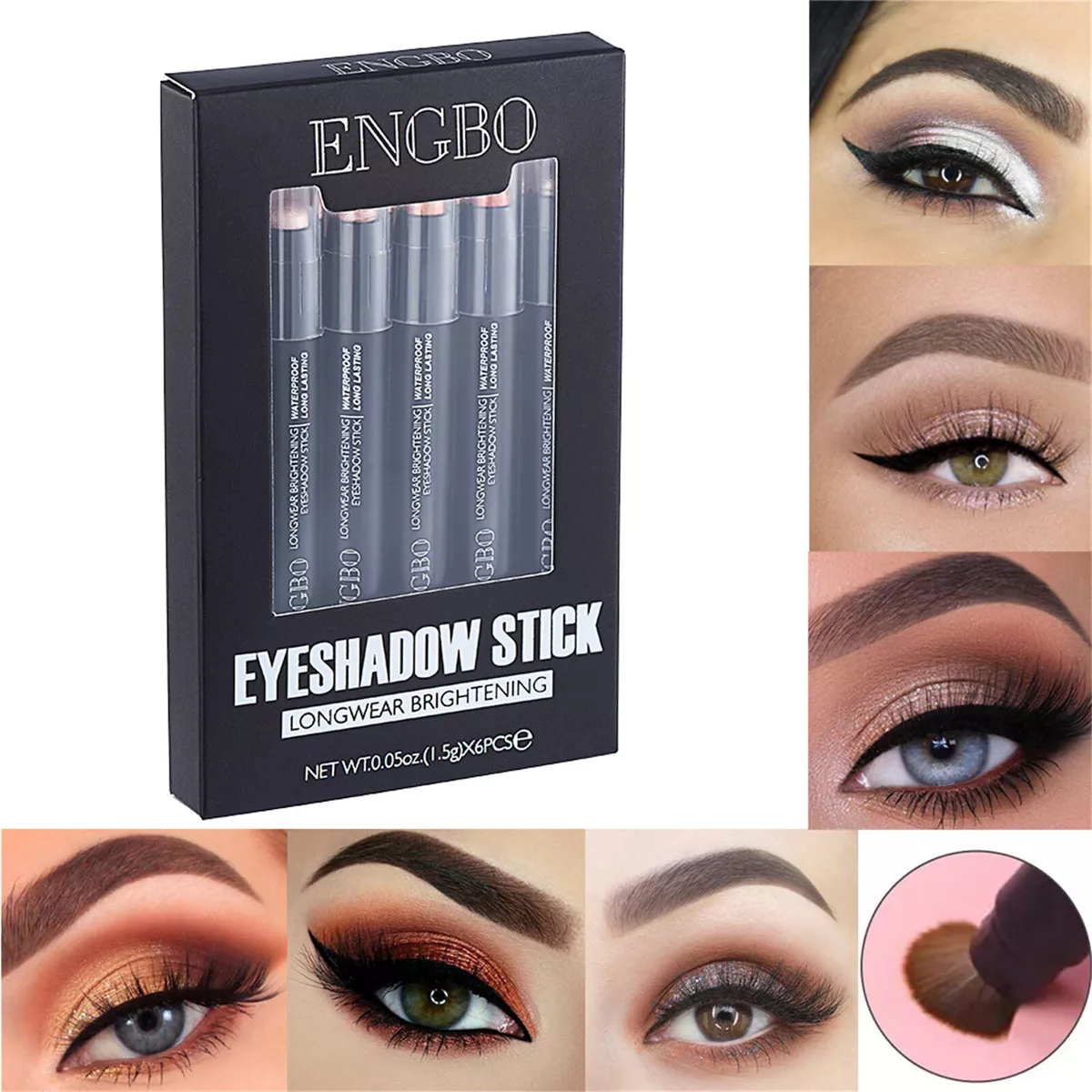 6pcs Metallic Eyeshadow Stick Set Eye Shadow Pencil Highlighter Makeup Stick Pen