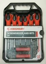 JobSmart 1362174 Screwdriver and Bits Set 32pc - NEW (Sockets, Adapter, +)