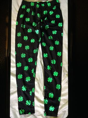 No Boundaries Women's Shamrock Black Green High Rise Ankle Leggings Sz Small