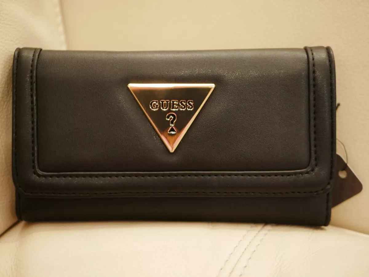 NEW WITH TAGS WOMEN S BLACK GUESS WALLET FLIP CLUTCH ANDREWS SLG LG738451