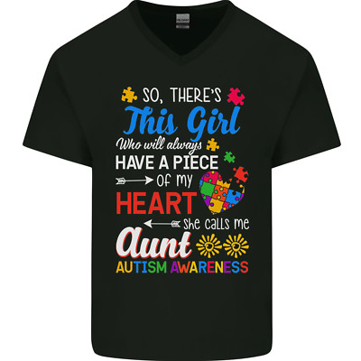 She Calls Me Aunt autistische Autismus Tante ASD Herren V-Ausschnitt Baumwolle T-Shirt