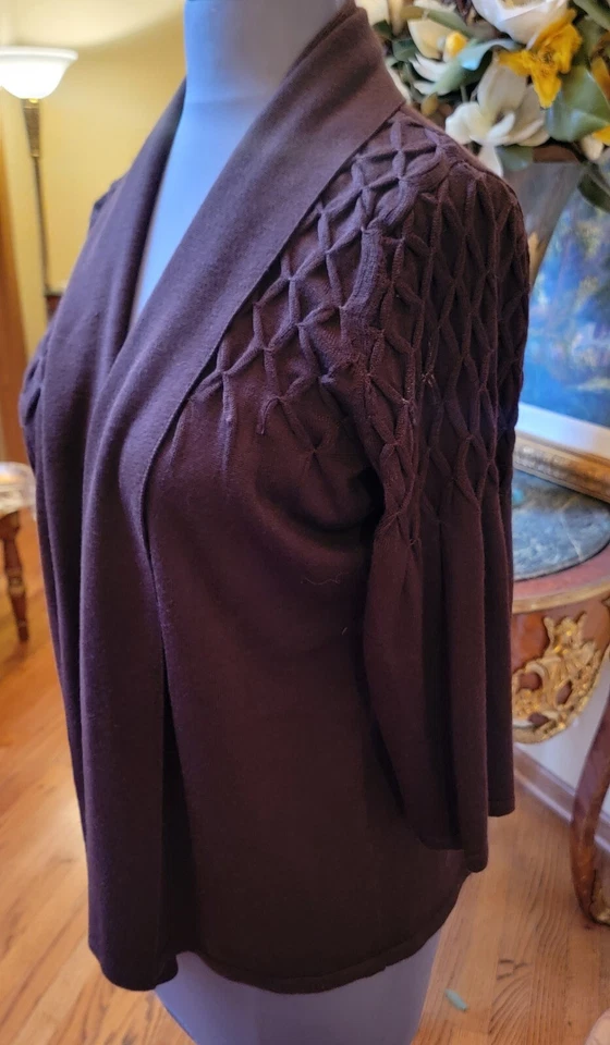 Suéter WILLI SMITH Mezcla de Lana Marrón Suave Cuello Abierto Texturizado Cable 3/4 Slv XL Foto 3 de 4