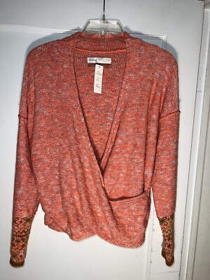 Anthropologie Pilcro NWT Faux Wrap Sweater Orange Drew Surplice Size M. c604