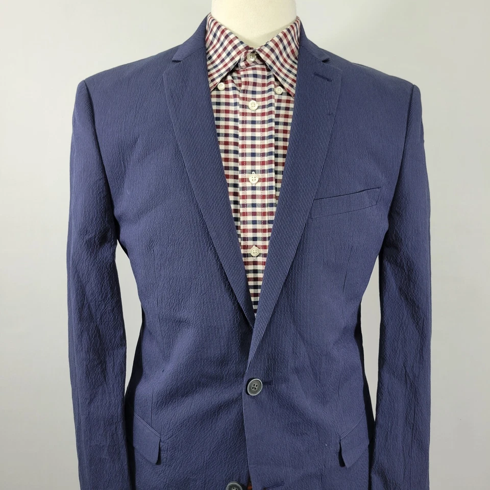 Bar III Men's Sport Coat Blazer Two Button Navy Striped Seersucker Slim Fit 40L - Image 2 of 4