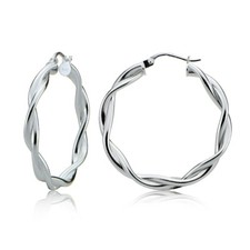Sterling Silver 3mm Twisted High Polished Round Hoop Earrings, 25mm