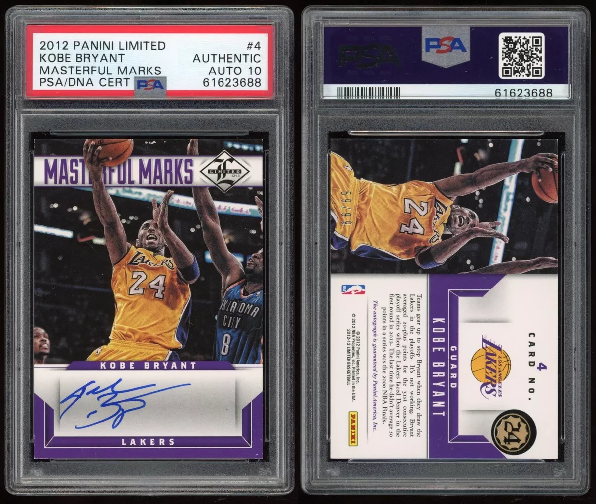 2012-13 Panini Limited Kobe Bryant PSA/DNA AUTO 10 Masterful Marks /99 AUTHENTIC