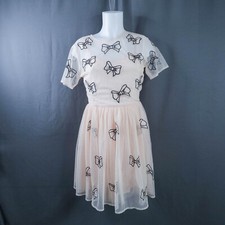 ASOS Women Dress 8 Peach Bows Fairycore Retro Sheer Romantic Coquette Pinup Twee
