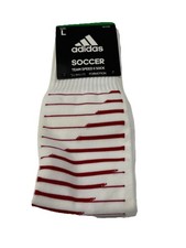 Adidas, Team Speed II White / Red Soccer Socks, UNISEX Size Large M9-13/W10-12