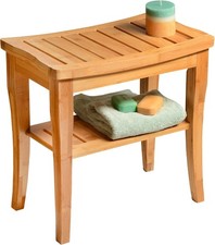 Bamboo Shower Bench - Small Shower Stool with Storage Shelf, Non Slip Shower ...