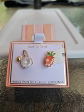 True to Form  Easter Bunny Rabbit & Carrot Earrings Hand Painted CZ RARE NIB